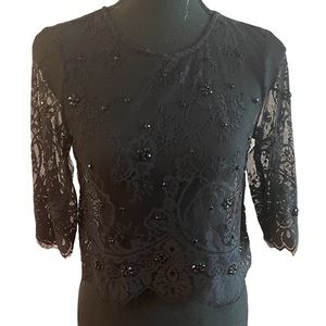 Topshop black lace with sequins top size 0